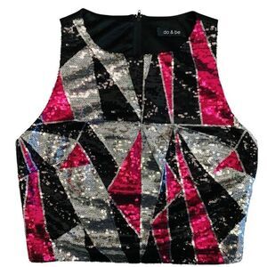 Do+Be Sleeveless Sequin Zipper Back Crop Top, Sm
